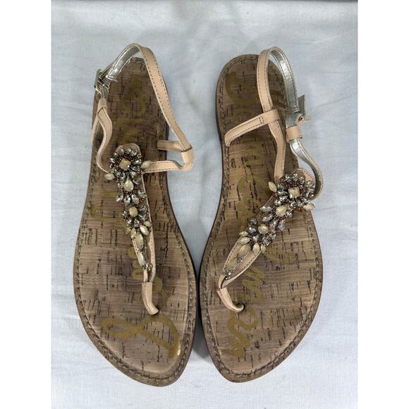 Sam Edelman Gene Woman sz 10 Embellished Leather Light Tan Neutral Dressy Sandal - Picture 3 of 5